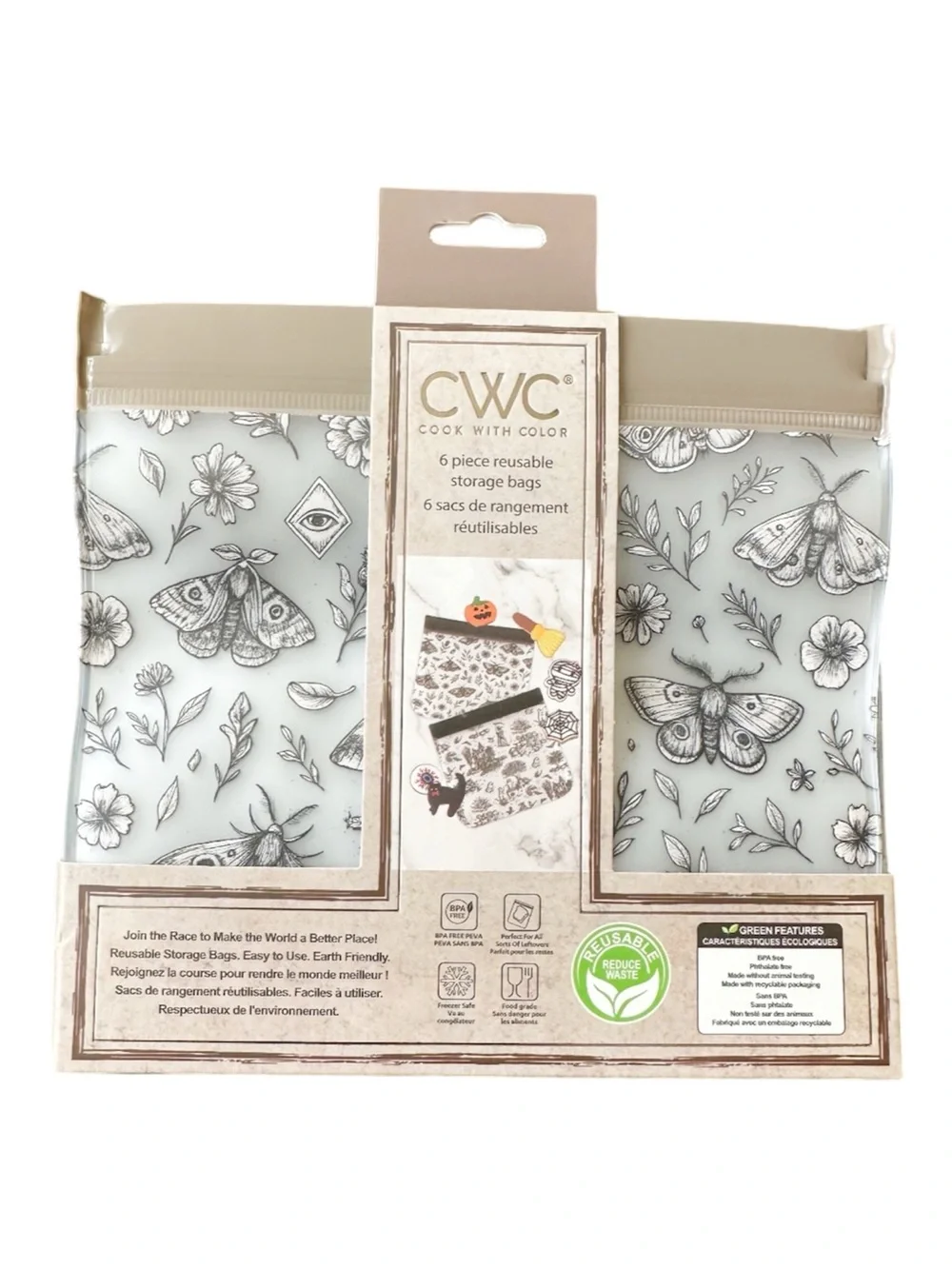 NEW CWC SPOOKY HALLOWEEN Themed Reusable Storage Bags Set/6